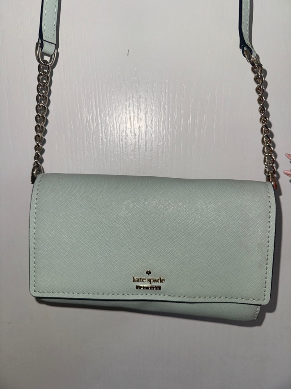 kate spade mint green crossbody with gold chain